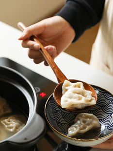 日式木勺子长柄饭勺木质家用汤勺大号圆形厨房拉面勺子龟甲大汤勺
