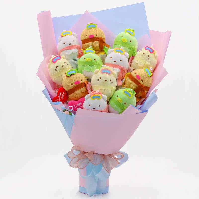 新品卡通花束娃娃玩偶角落生物公仔生日礼物香皂玫瑰送女生同学浪