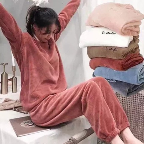 每人限一件！高档仙女暖暖裤秋冬珊瑚绒宽松家居裤子懒懒裤女套装