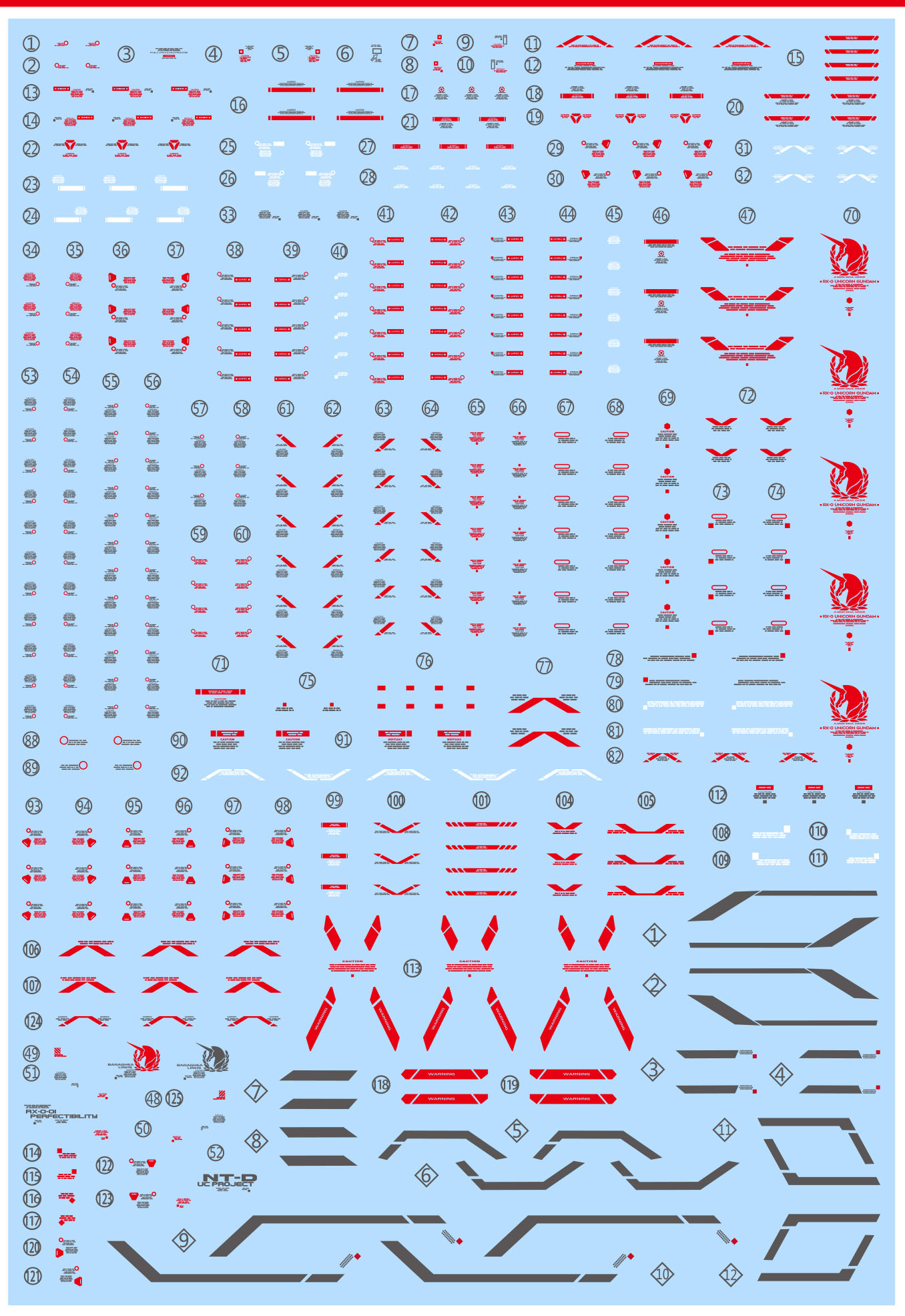 雪焰工作室 rg-x01 完美独角兽高达 高精度系列水贴 rg 1/144