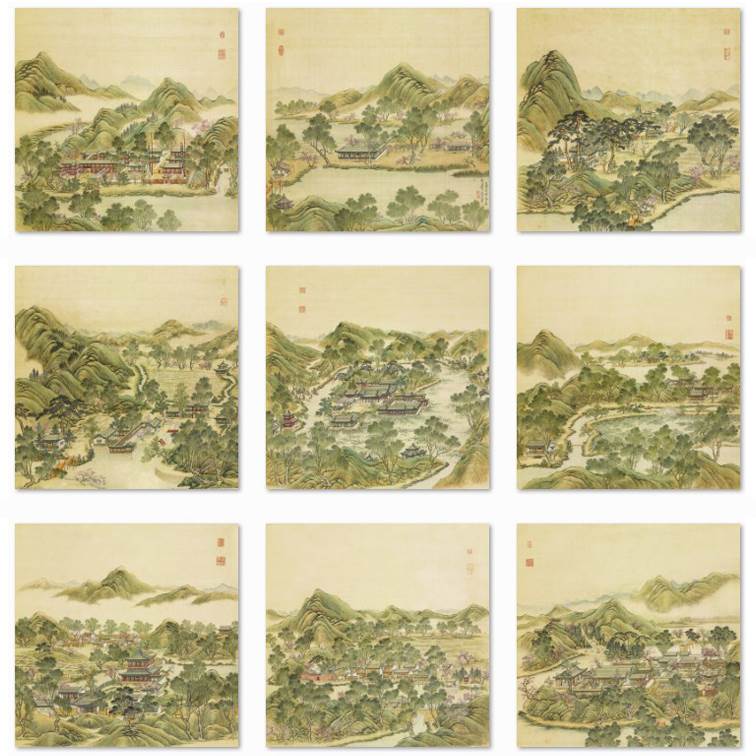 宣纸打印印刷 古画 国画 楼阁 风景 山水 68x68 圆明园四十景