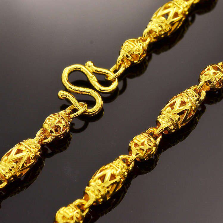 18年新款999椭圆珠配水波链时尚品味不掉色24k饰品镀金项链男足金_不