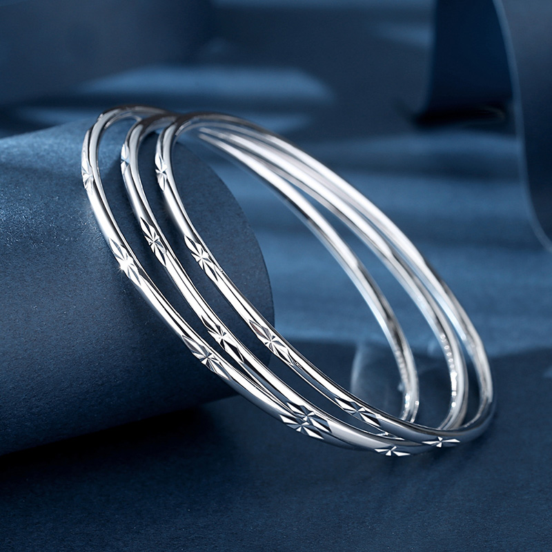 999纯银手镯女小众光面网红简约多圈足银年轻款时尚送女友礼物潮