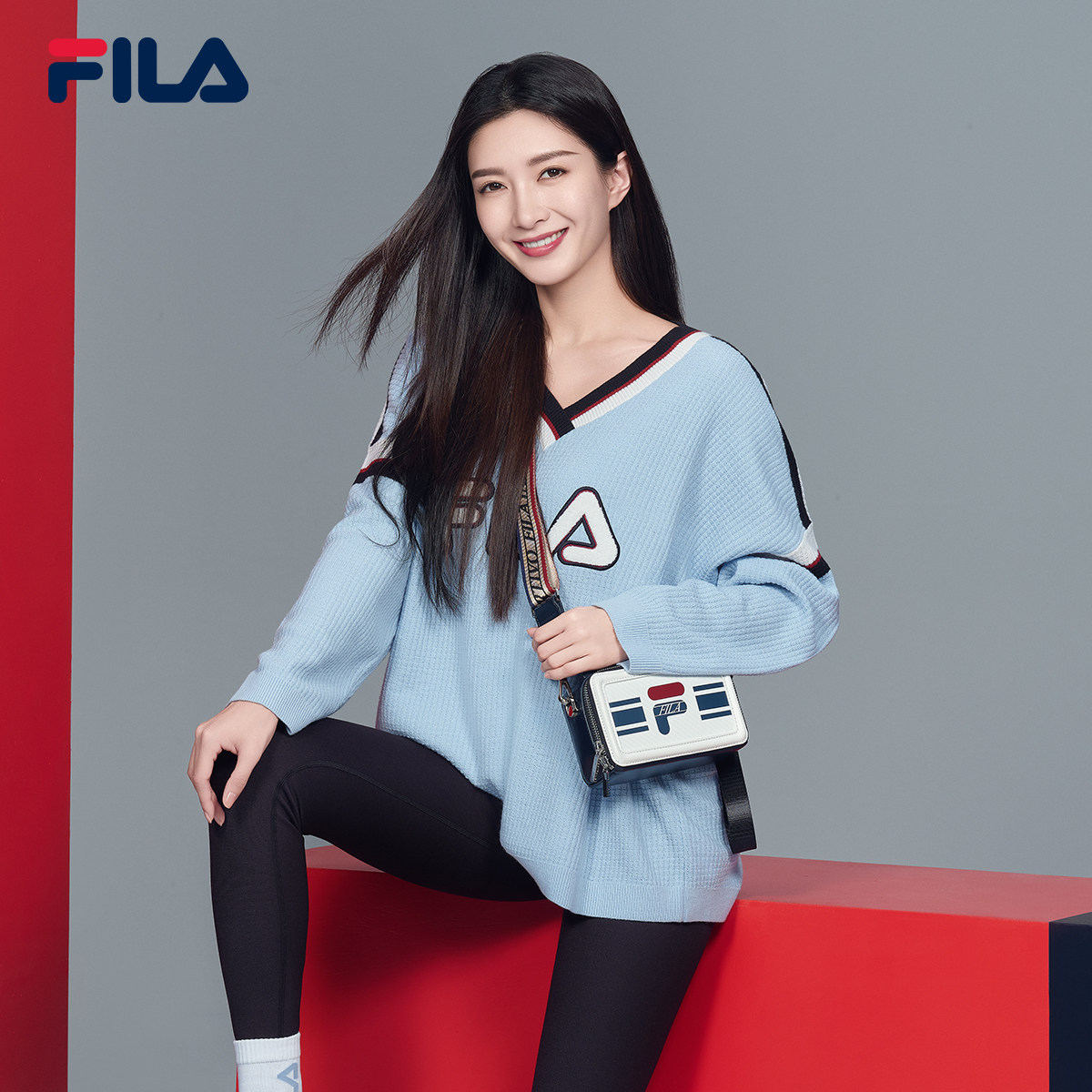 【江疏影同款】fila 斐乐女子编织衫2021冬季新款时尚针织衫毛衣