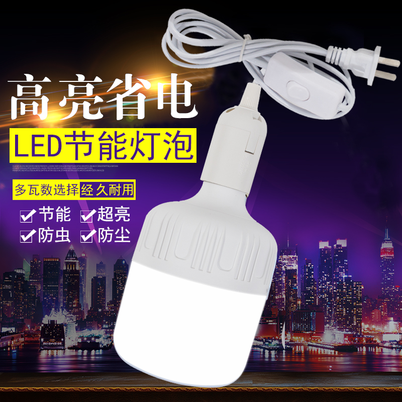 LED超亮节能带线E27灯泡插电灯家用卧室床插头灯悬吊带开关插座灯