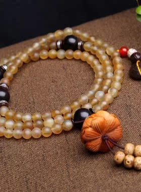 天然羚羊角长款精品血料正圆高项链