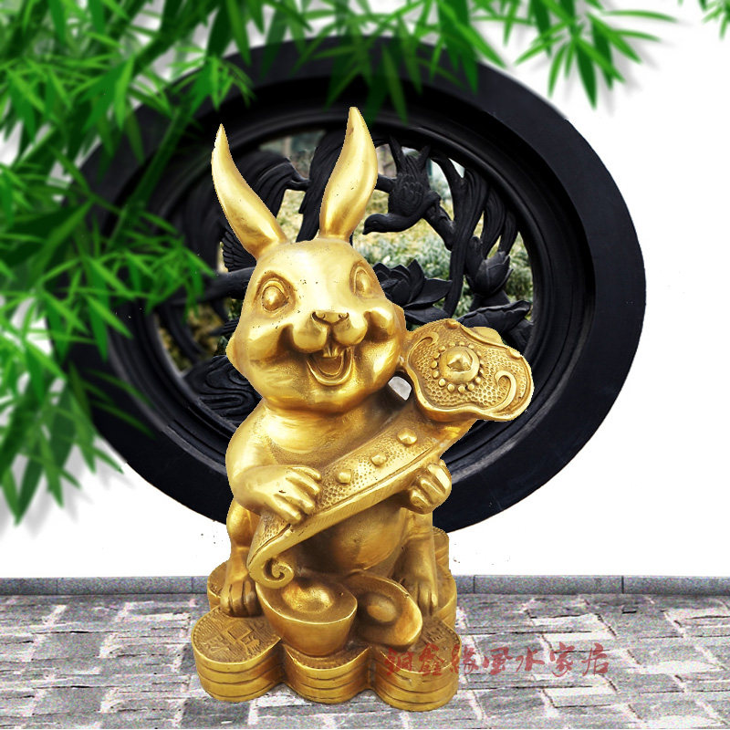 黄铜纯铜兔子摆件铜十二生肖兔如意招财进宝旺财金钱兔风水招摆件