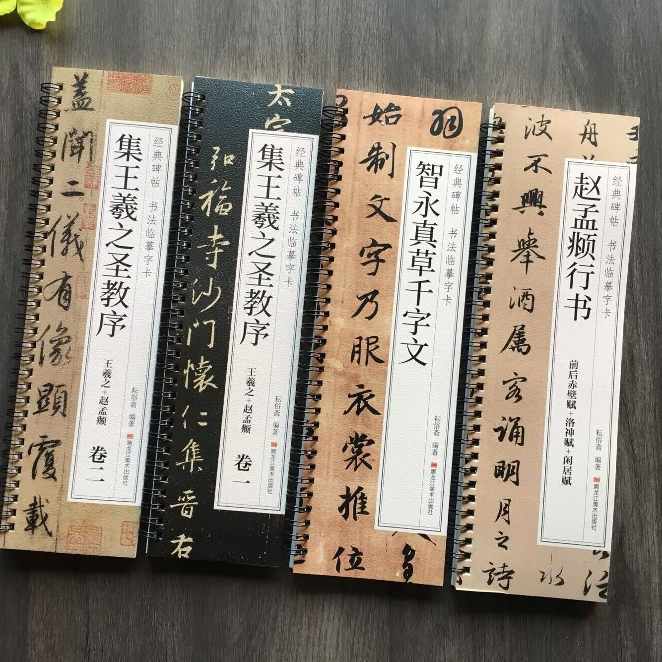 共4本集王羲之圣教序赵孟頫洛神赋前后赤壁赋智永真草千字文近距离临摹字卡毛笔书法临摹字帖