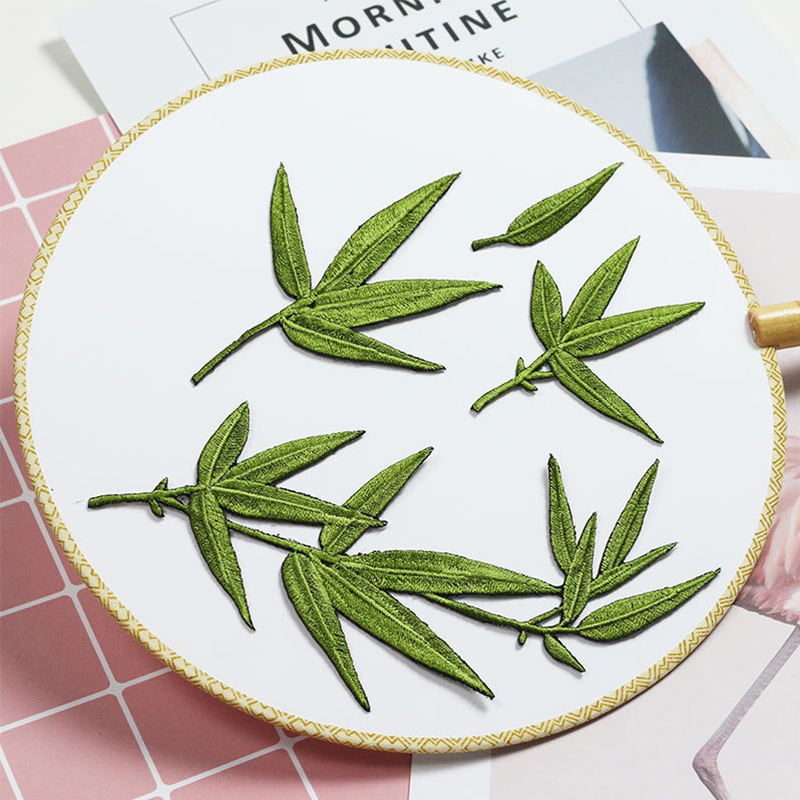 竹叶衣服刺绣花片布贴补丁贴汉服大片贴布diy烫贴片中国风竹子