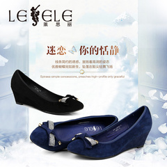 LESELE/莱思丽春季新款舒适羊皮圆头水钻蝴蝶结坡跟单鞋女LA0343