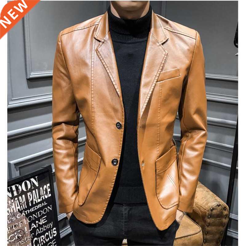 Fashion Mens Pu Leather Jackets Kpop Style Autumn Jacket Bik