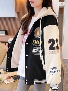 早春棒球服棉服女春秋冬季2024新款初中生中学生大童加绒加厚外套