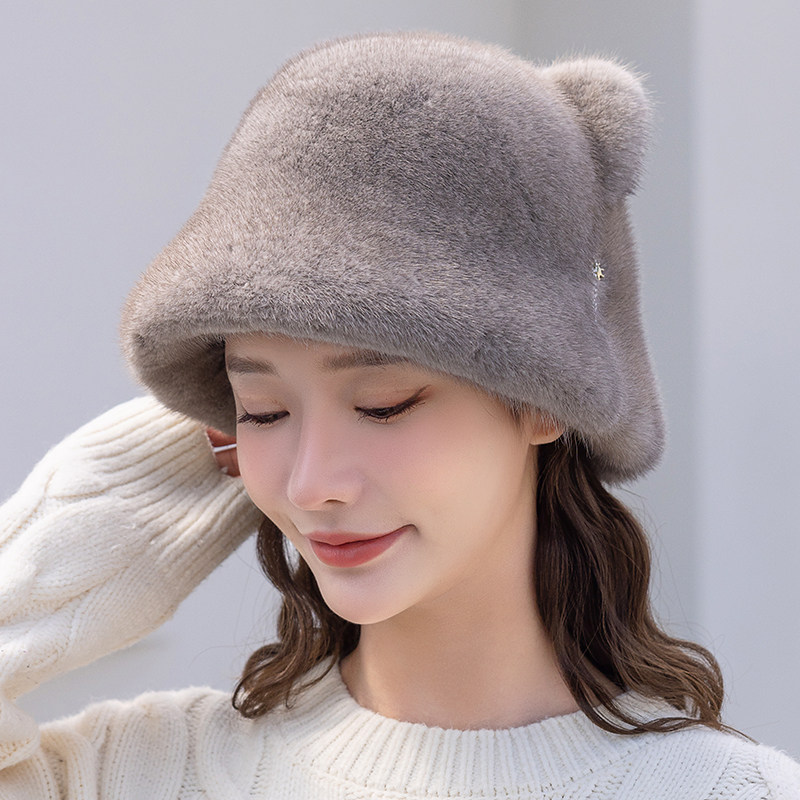 貂皮皮帽子女冬整水貂毛貂绒时尚保暖真皮冬季帽子