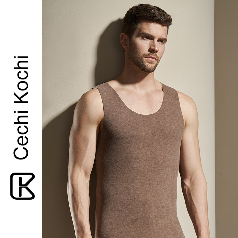 ck保暖内衣背心男士加绒加厚内穿紧身无痕德绒自发热抗菌单件上衣