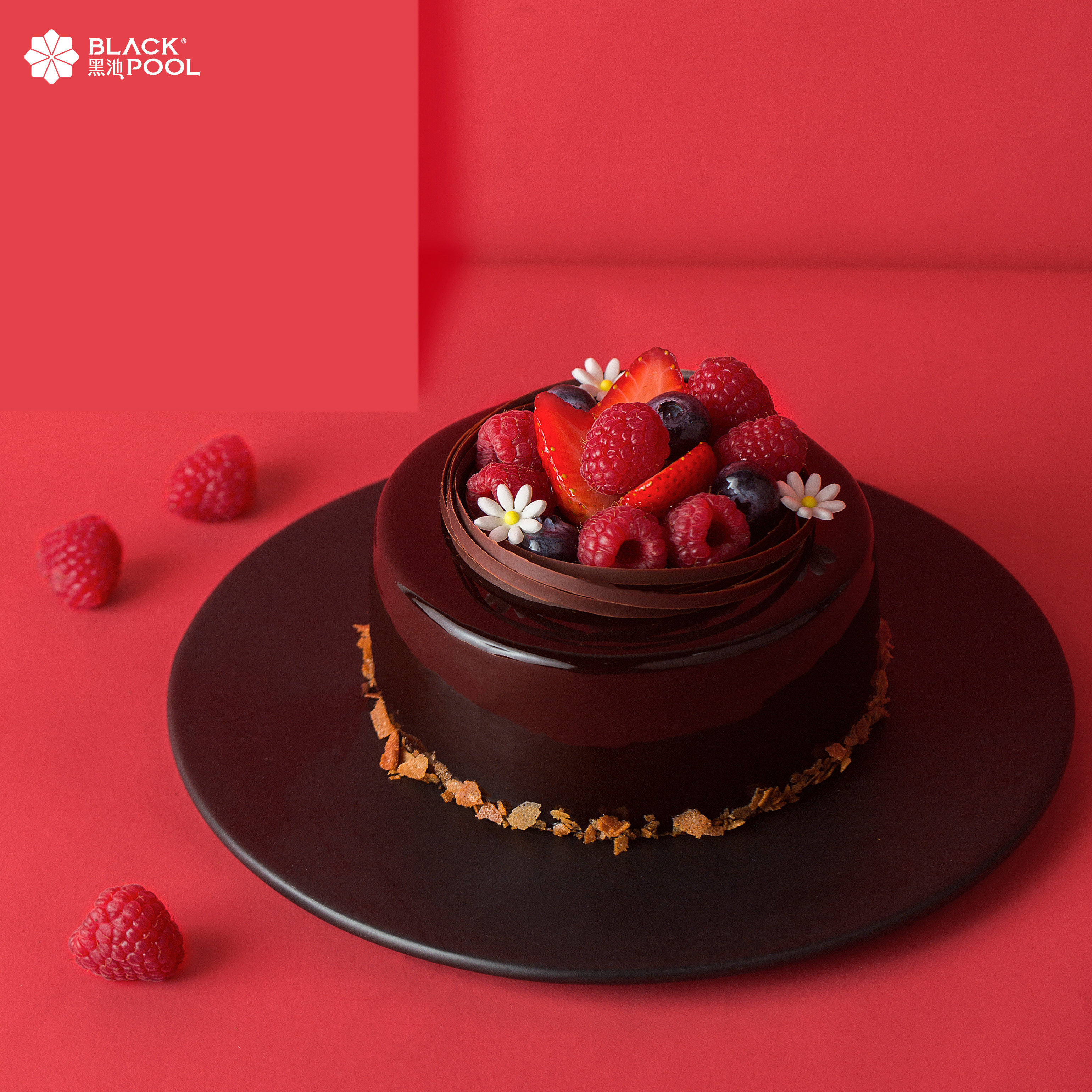 黑池鲜覆盆子巧克力慕斯生日水果镜面淋面少女心蛋糕深圳同城免