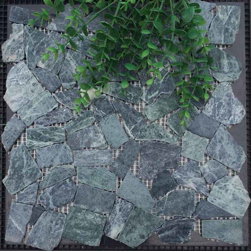 石材马赛克墙贴大理石大花绿碎拼鹅卵石墨绿色景观池乱拼水池瓷砖已售