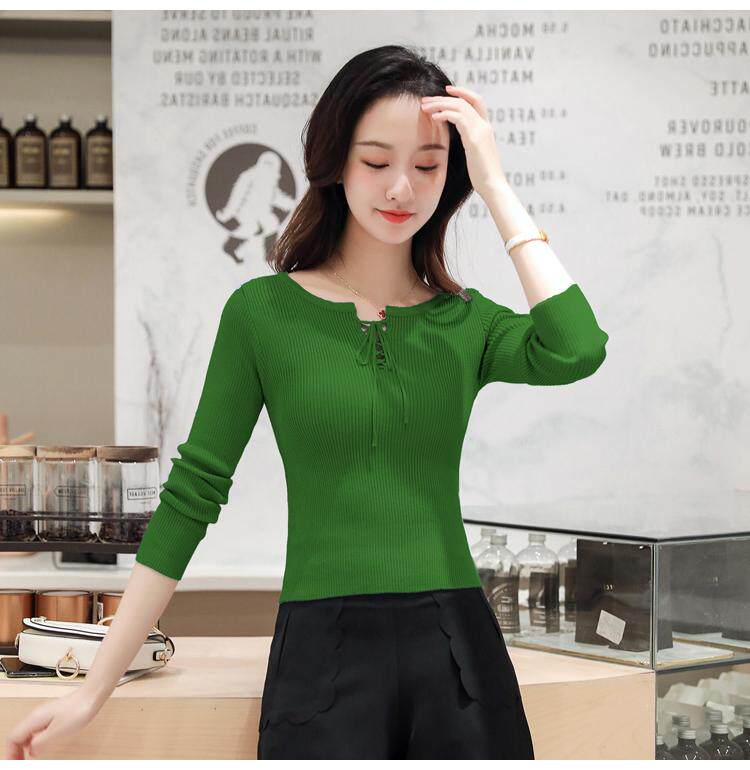 秋装毛衣女小心机紧身短款牛油果绿针织果绿色打底衫韩版高腰百搭