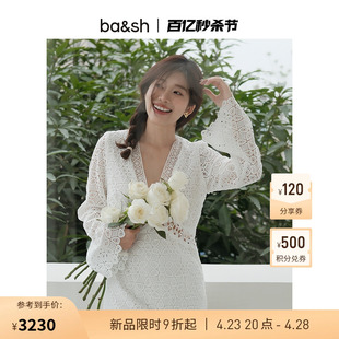 ba&sh2024春秋新款法式长袖短裙wedding白色气质连衣裙1E24GALI