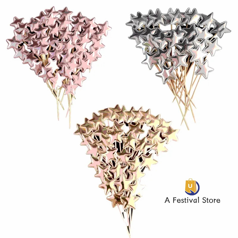 50pcs Colorful Cake Topper Crown Star Heart Cupcake Toppers