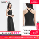 三福吊带连衣裙2024新款夏季法式气质修身显瘦黑色背心长裙子女装