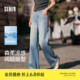 森柔牛仔|森马牛仔阔腿裤女凉感莱赛尔2025夏季新款裤子蓝色女裤