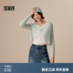森马针织开衫女短款简约甜美风2024秋季新款V领修身上衣清新温柔