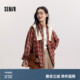 [商场同款]森马长袖衬衫女中长款红色外套春2025新款格纹上衣复古