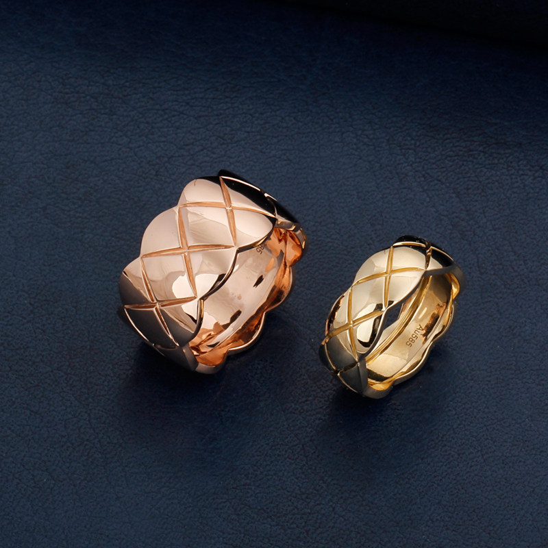 geunyeon瑾妍韩国纯14k黄金菱格纹戒指简约交叉菱形彩金女款指环