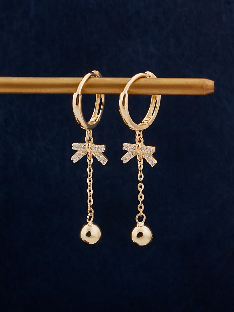 geunyeon瑾妍纯14k黄金耳环女简约百搭彩金蝴蝶结k金耳饰耳扣礼物