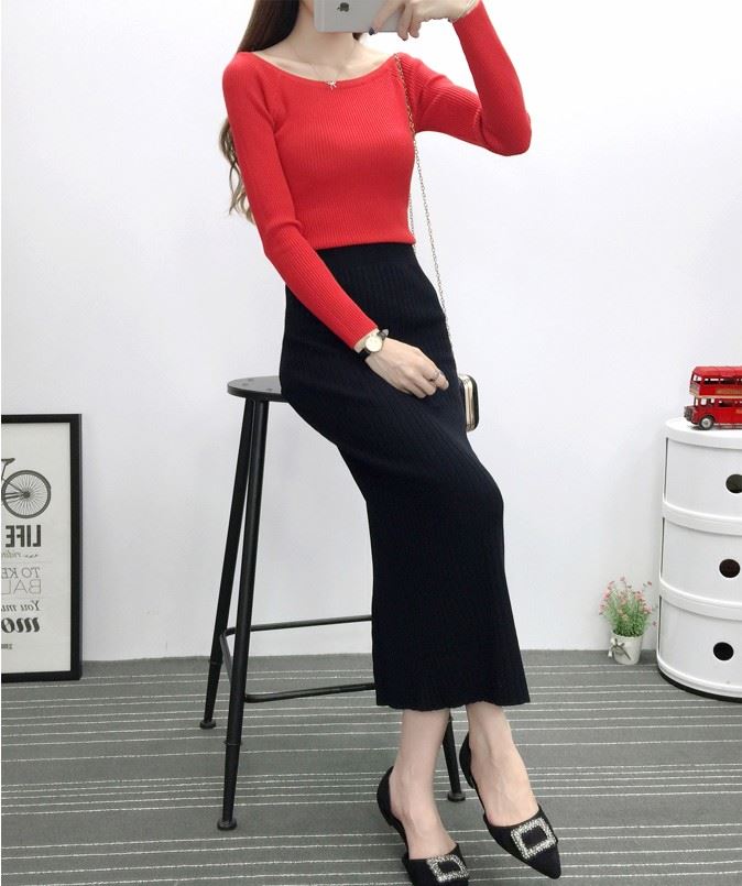 高腰女秋17一字中长款新款百褶裙裙伞裙针织半身裙包臀长裙裙子在类目 女装/女士精品, 半身裙中 - 来自Buy2taobao.com提供专业的淘宝代购服务