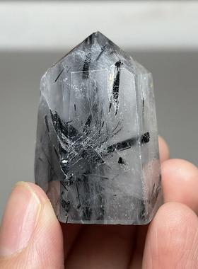 天然黑碧玺电气石水晶柱 摆件 矿物晶体 黑发晶 矿物晶体科普