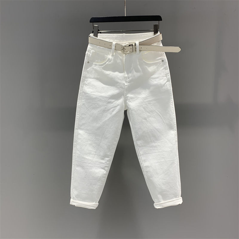 欧货白色高腰牛仔裤子女夏季2024新款纯色简约显瘦百搭哈伦萝卜裤