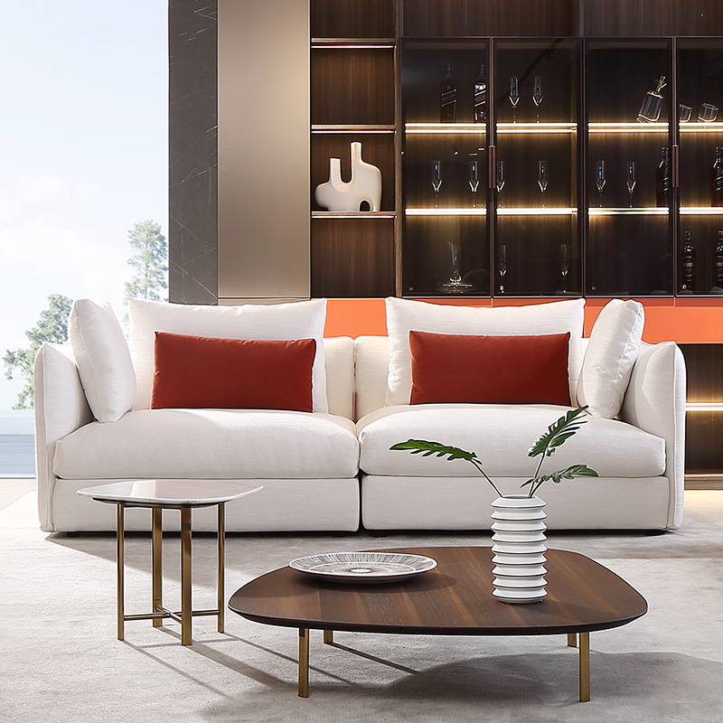 帝标家具棉麻布艺沙发现代意式轻奢客厅大户型羽绒靠背沙发1919