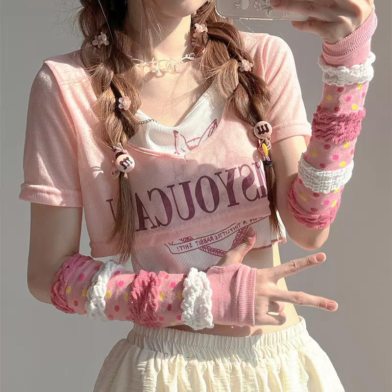 多巴胺冰丝防晒袖套女夏季粉色袖子冰袖防紫外线护手臂手袖套袖