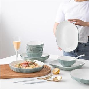 高档今时月 碗碟套装家用北欧轻奢釉下彩餐具纯色陶瓷碗筷简约中