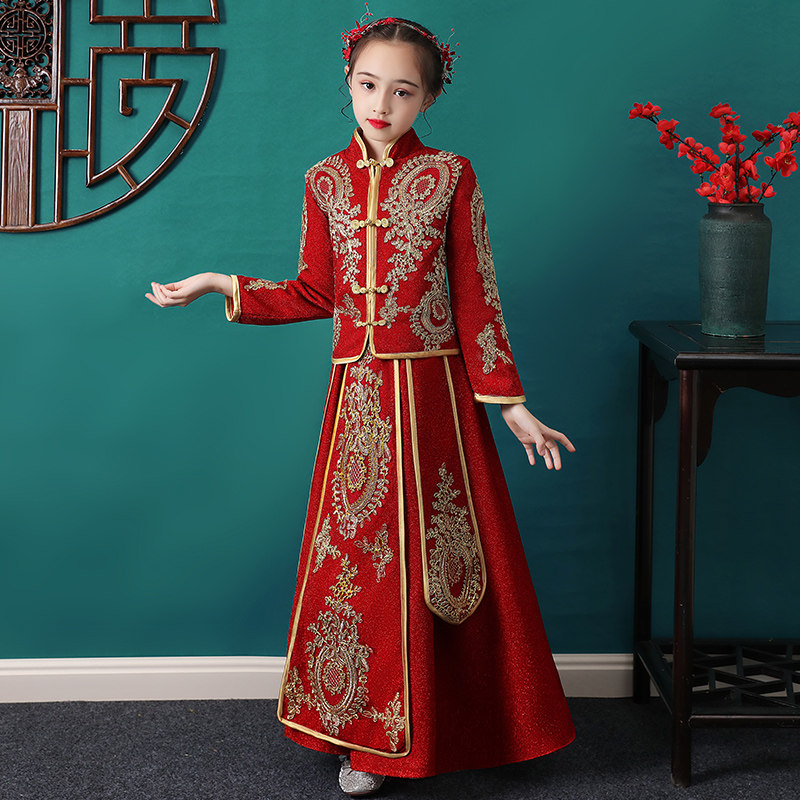 女童拜年服小女孩中国风新年装唐装裙子喜庆过年秀禾服儿童秋冬季