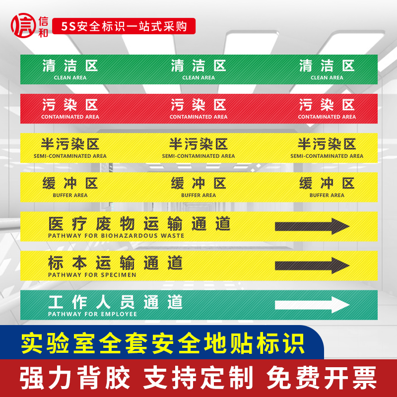 实验室区域划分地贴污染区危险医疗废物运输通道安全标识贴医院工作人员通道指引提示贴PVC防滑耐磨地线定制