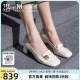 蹀愫春夏新中式方头单鞋羊皮玛丽珍小皮鞋粗跟乐福鞋TA52528-11