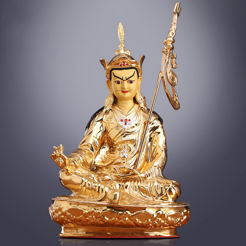 广久台湾铜鎏金莲花生大士佛像藏传密宗莲花生大师家用供奉摆件