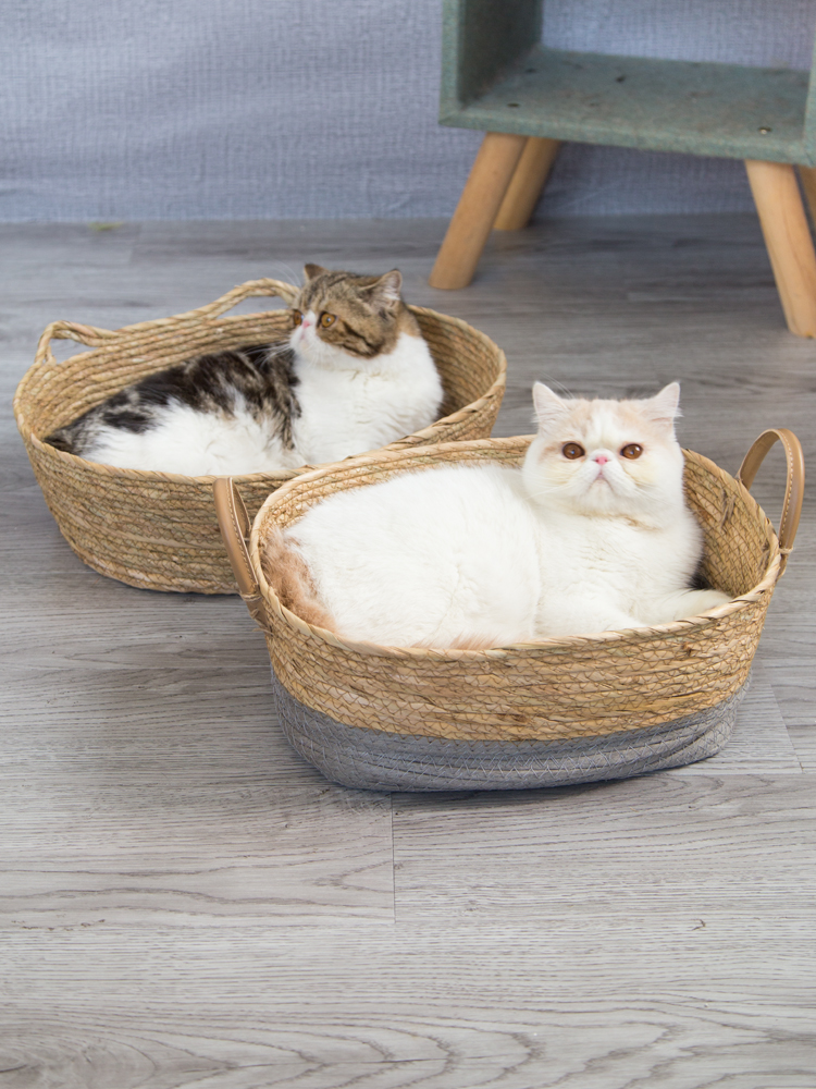 仁可手工编织篮子猫窝夏天凉席藤窝磨爪猫床窝
