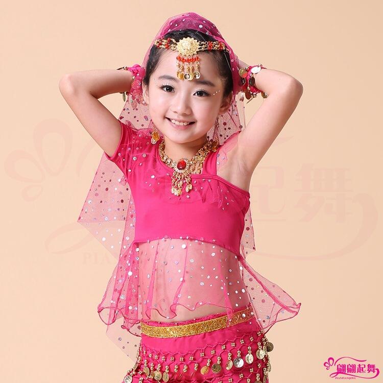 小孩印度舞蹈表演出服儿童肚皮舞服装新疆舞民族舞儿童彩点上衣