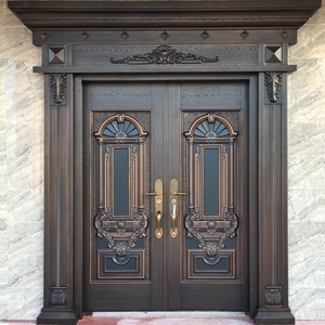 别墅大门双开门锌合金大门对开门庭院门不锈钢铜门入户玻璃防盗门