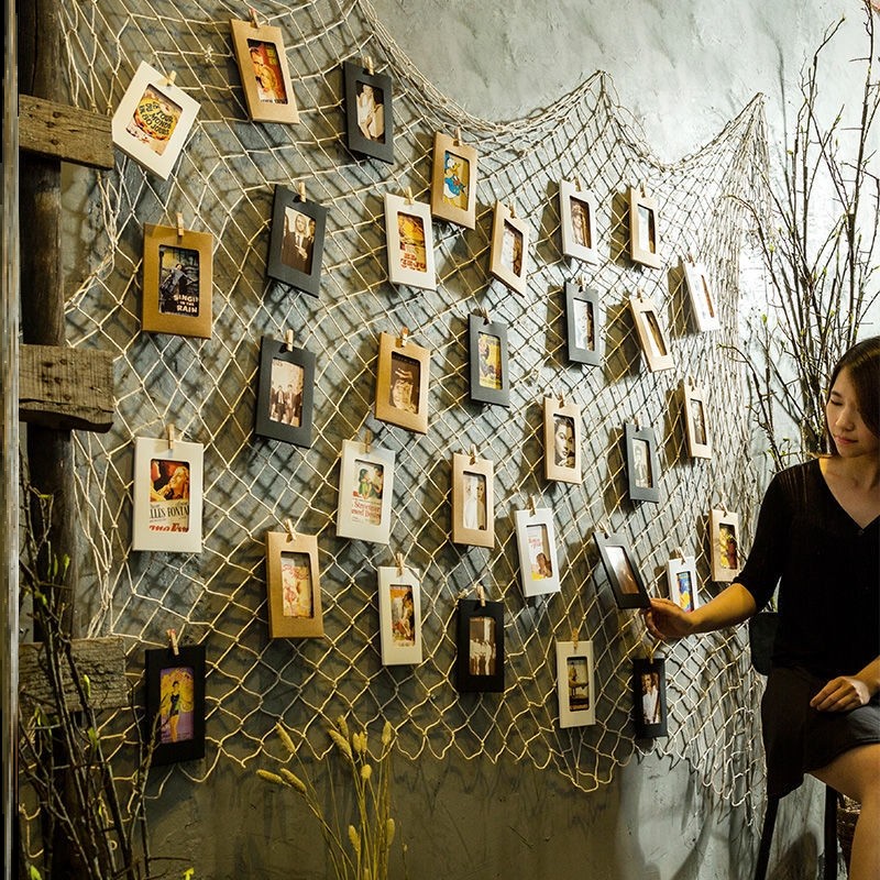 76淘宝新品网格照片墙装饰渔网麻绳夹子悬挂ins少女房间创意个性挂墙