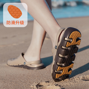 橡胶底洞洞鞋男士夏季情侣大码防滑厚底外穿海边沙滩拖鞋包头凉鞋