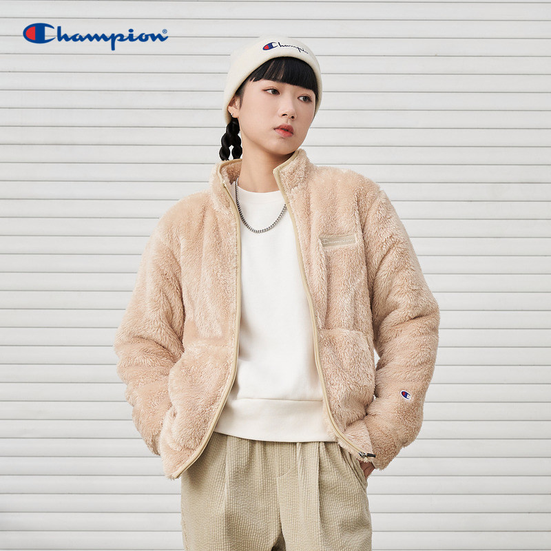 champion冠军官网秋冬早春仿羊羔绒夹克加厚保暖摇粒绒外套男女