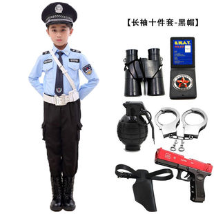 儿童夏季警察短袖套装警官衣服玩具服装军装女童警长交警演出服