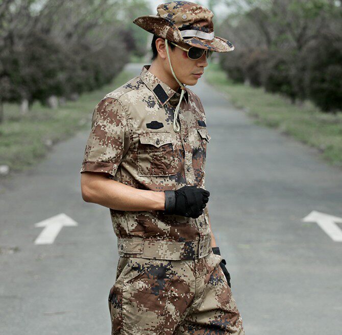 户外沙漠迷彩服套装男夏季短袖荒漠陆军迷彩服作训服劳保服薄修身
