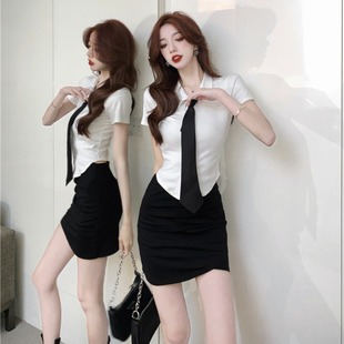 主播直播辣妹jk制服学院风修身性感白衬衫纯欲包臀半身裙两件套装