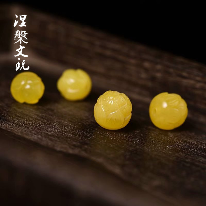 天然蜜蜡散珠手串莲花珠配珠大圆珠子单珠顶珠文玩配饰男女原石苏
