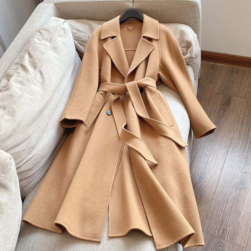 走砖柜金标 10%山羊绒 气质后开衩手工双面羊毛大衣毛呢外套82088